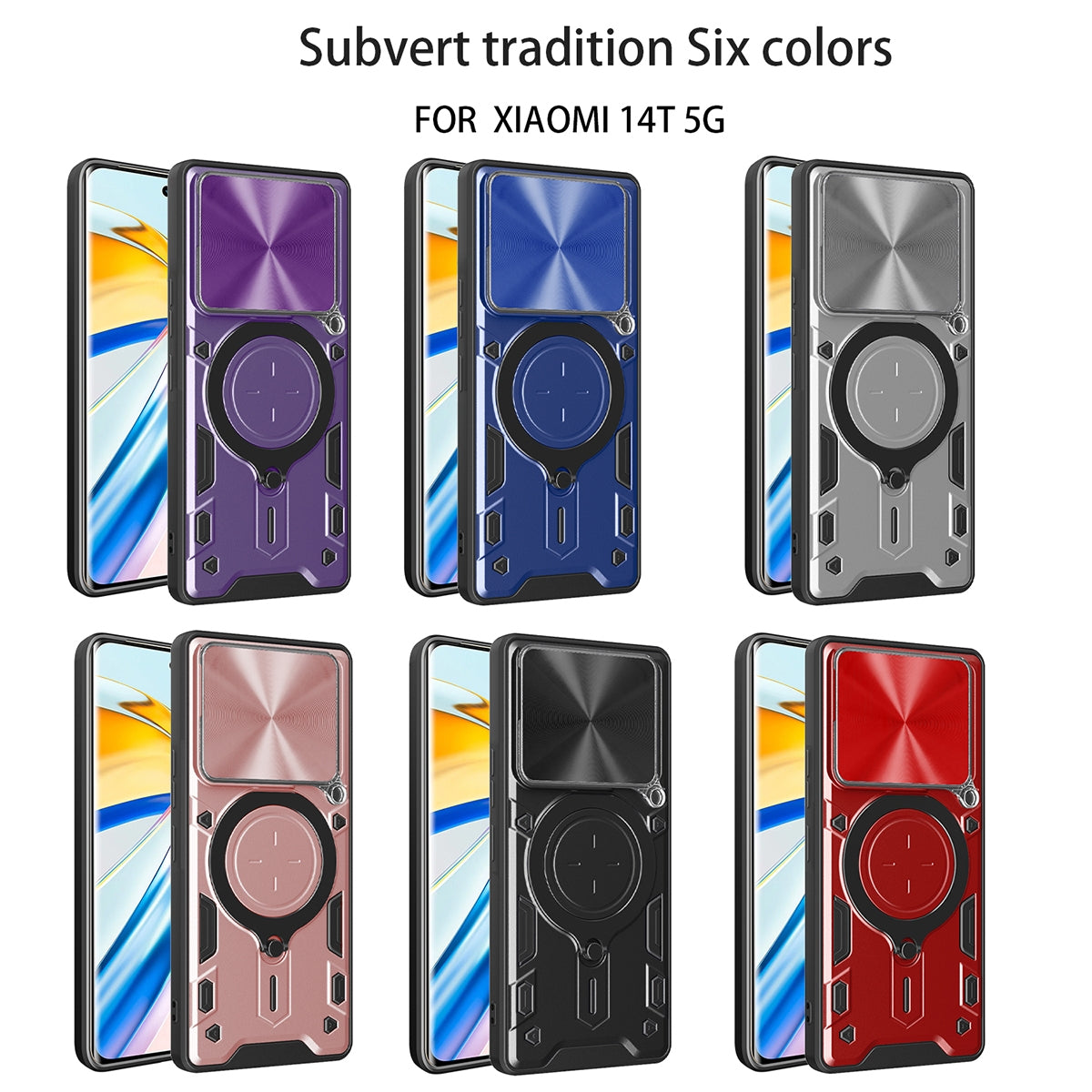 Xiaomi 14T 5G Magnetic Holder CD Texture Sliding Camshield Phone Case, TPU PC Shockproof Cover