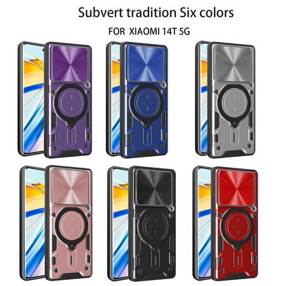 Xiaomi 14T 5G Magnetic Holder CD Texture Sliding Camshield Phone Case, TPU PC Shockproof Cover