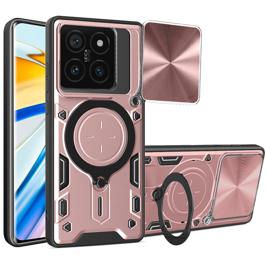 Xiaomi 14T Pro 5G Magnetic Holder CD Texture Sliding Camshield Phone Case, TPU PC Shockproof Cover