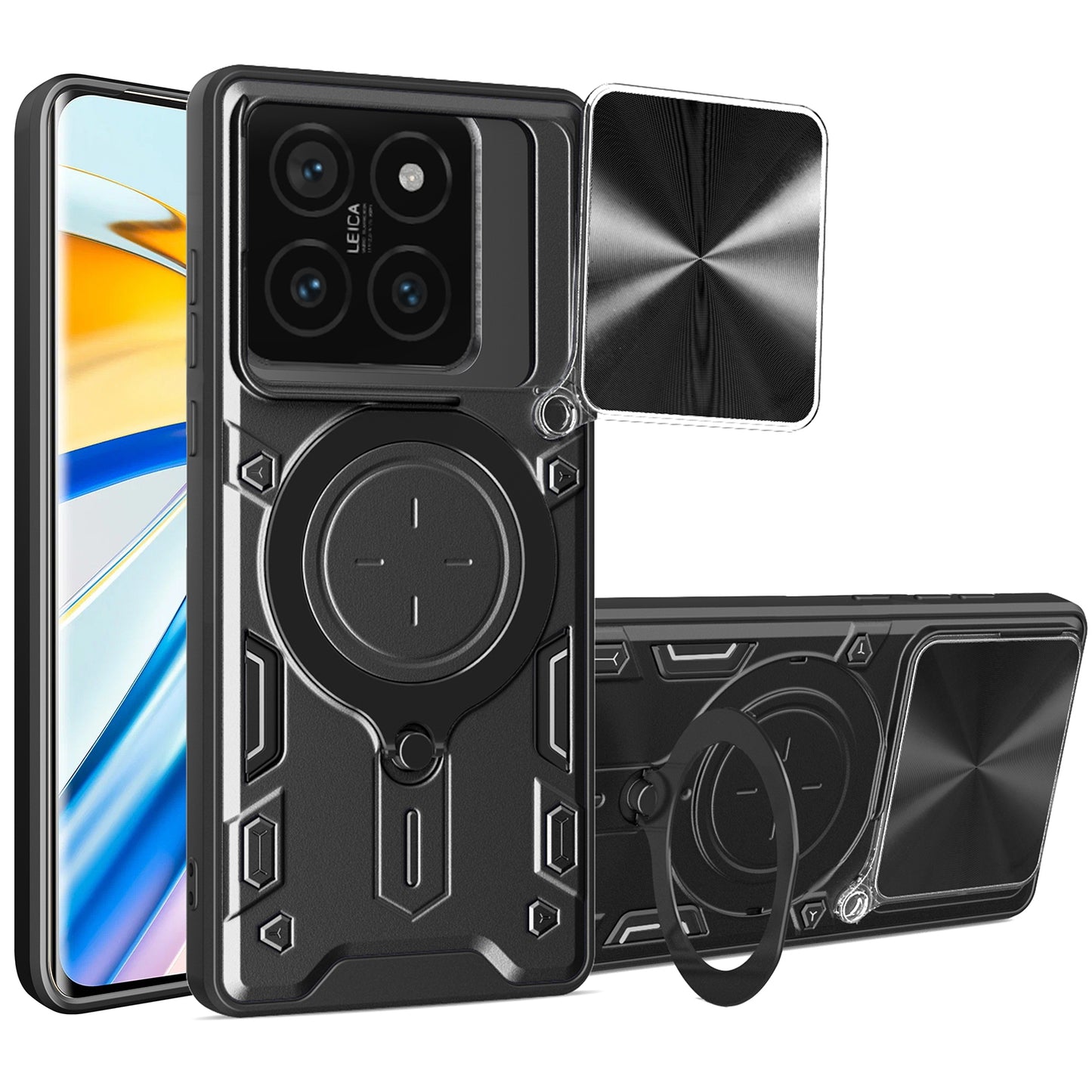 Xiaomi 14T Pro 5G Magnetic Holder CD Texture Sliding Camshield Phone Case, TPU PC Shockproof Cover