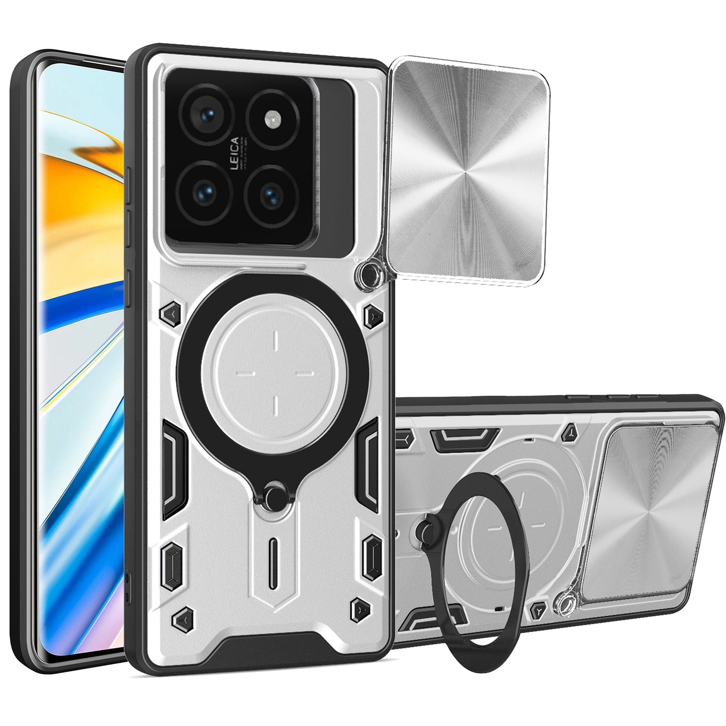 Xiaomi 14T Pro 5G Magnetic Holder CD Texture Sliding Camshield Phone Case, TPU PC Shockproof Cover
