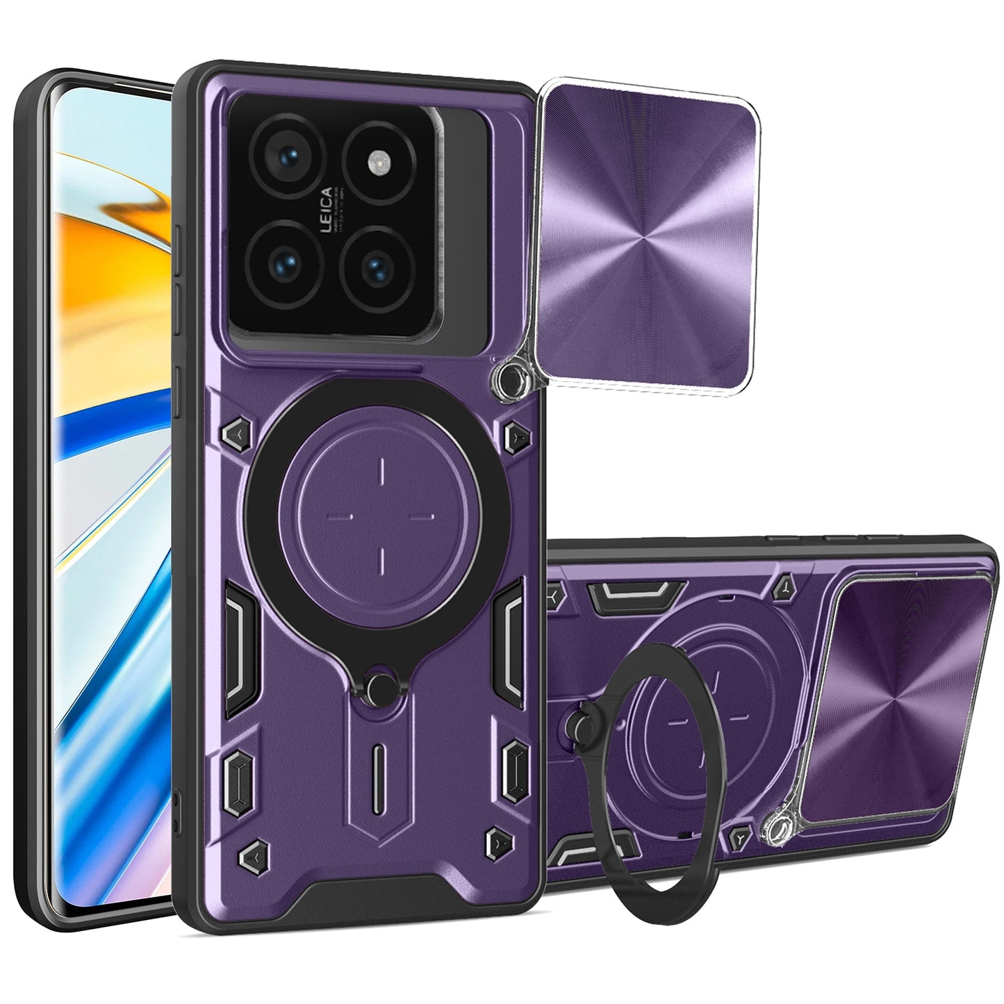 Xiaomi 14T Pro 5G Magnetic Holder CD Texture Sliding Camshield Phone Case, TPU PC Shockproof Cover