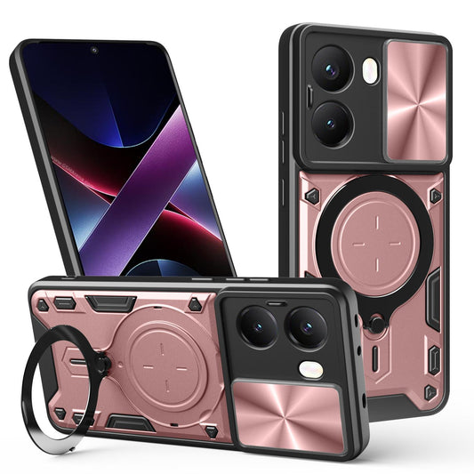 Xiaomi Poco X7 Pro 5G Magnetic Holder CD Texture Sliding Camshield Phone Case, TPU PC Shockproof Cover
