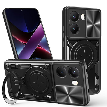 Xiaomi Poco X7 Pro 5G Magnetic Holder CD Texture Sliding Camshield Phone Case, TPU PC Shockproof Cover