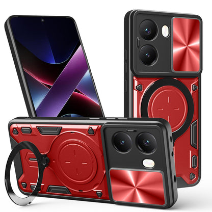 Xiaomi Poco X7 Pro 5G Magnetic Holder CD Texture Sliding Camshield Phone Case, TPU PC Shockproof Cover