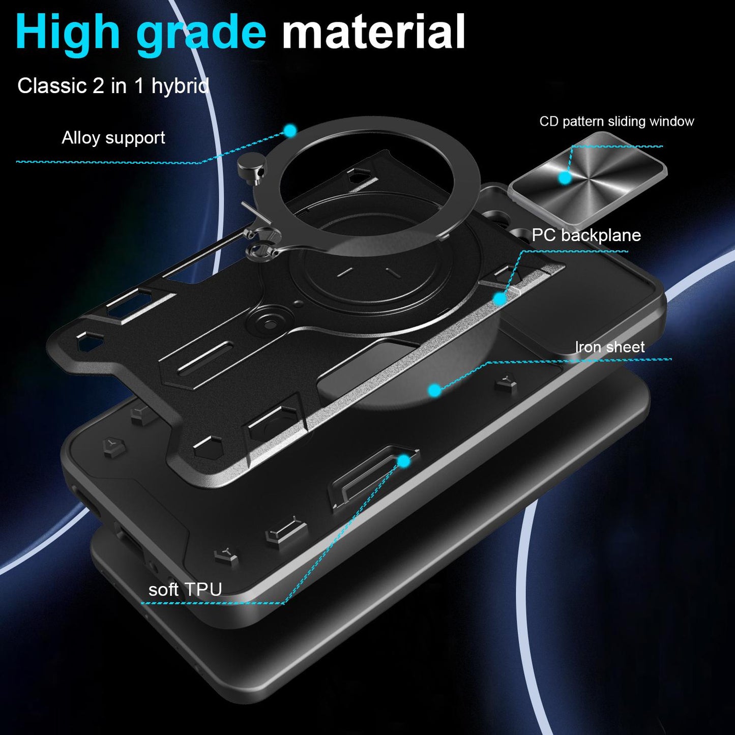 Xiaomi Poco X7 Pro 5G Magnetic Holder CD Texture Sliding Camshield Phone Case, TPU PC Shockproof Cover