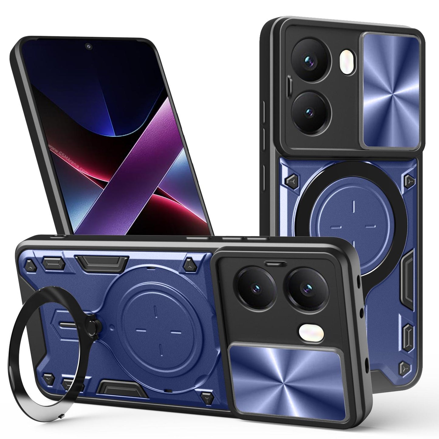 Xiaomi Poco X7 Pro 5G Magnetic Holder CD Texture Sliding Camshield Phone Case, TPU PC Shockproof Cover