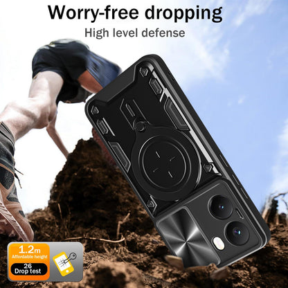 Xiaomi Poco X7 Pro 5G Magnetic Holder CD Texture Sliding Camshield Phone Case, TPU PC Shockproof Cover