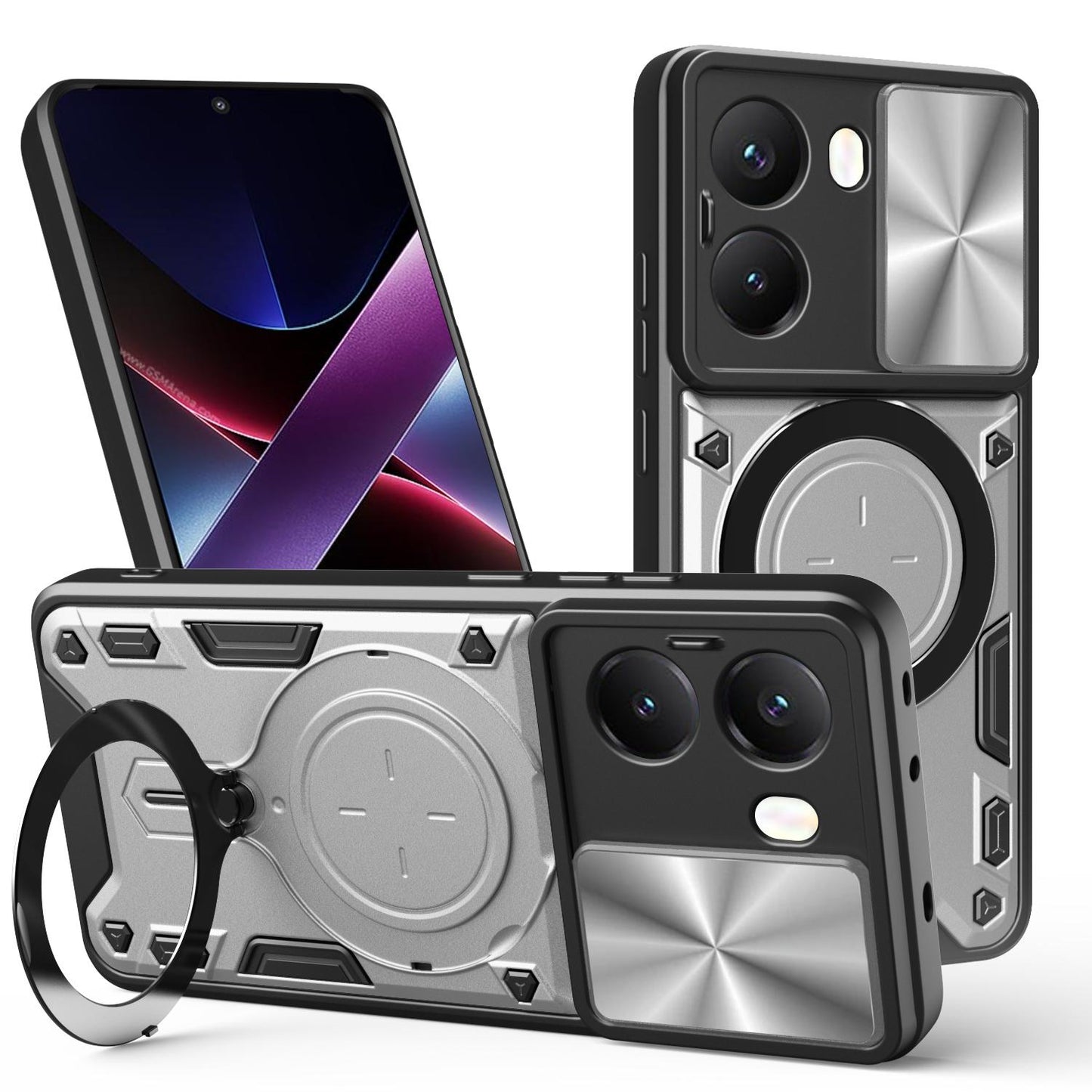 Xiaomi Poco X7 Pro 5G Magnetic Holder CD Texture Sliding Camshield Phone Case, TPU PC Shockproof Cover