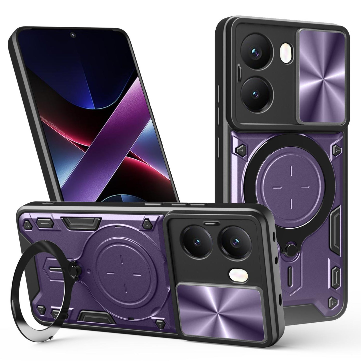 Xiaomi Poco X7 Pro 5G Magnetic Holder CD Texture Sliding Camshield Phone Case, TPU PC Shockproof Cover