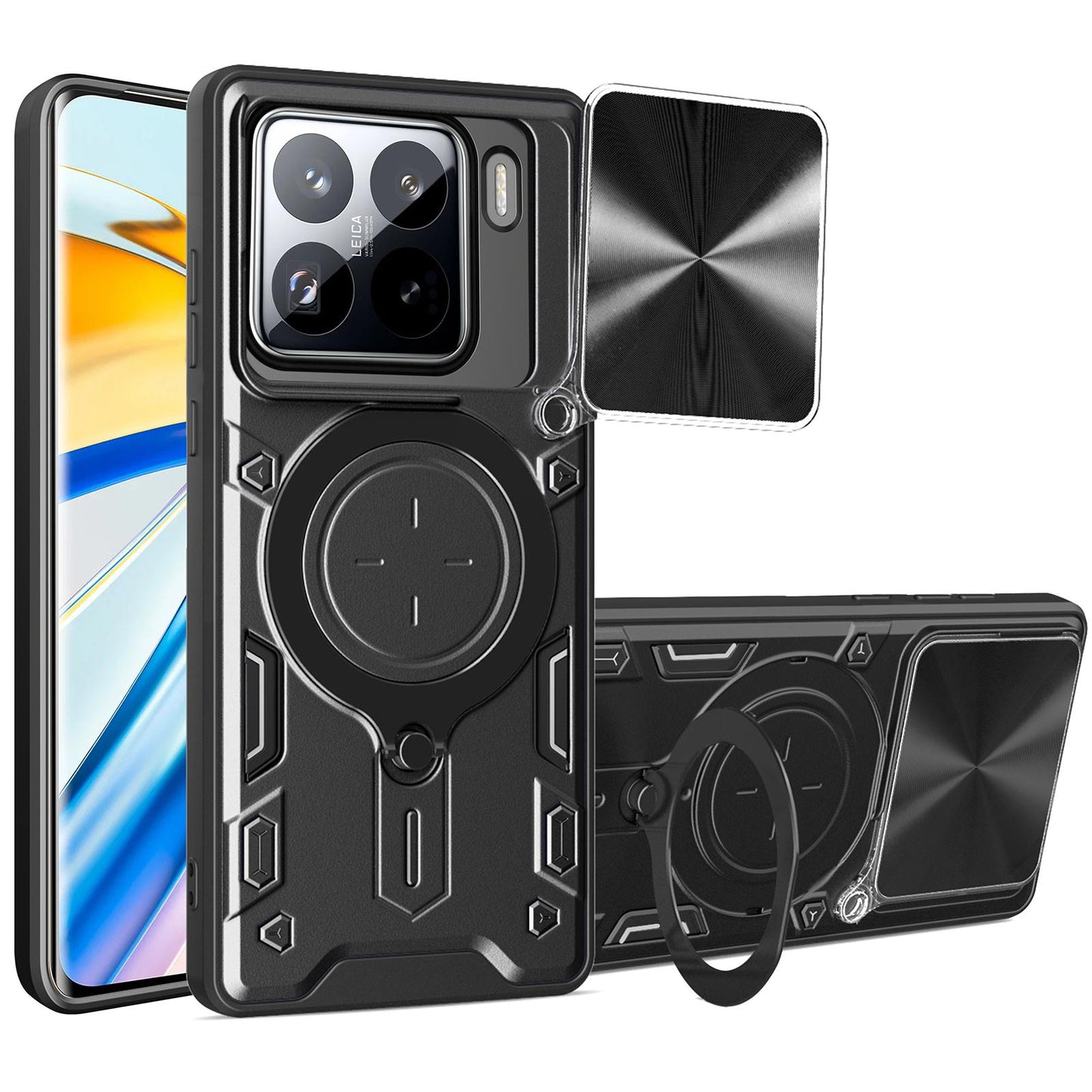 Xiaomi 15 Magnetic Holder CD Texture Sliding Camshield Phone Case, TPU PC Shockproof Cover