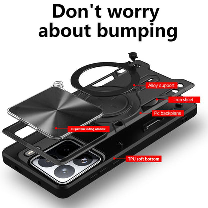 Xiaomi 15 Magnetic Holder CD Texture Sliding Camshield Phone Case, TPU PC Shockproof Cover