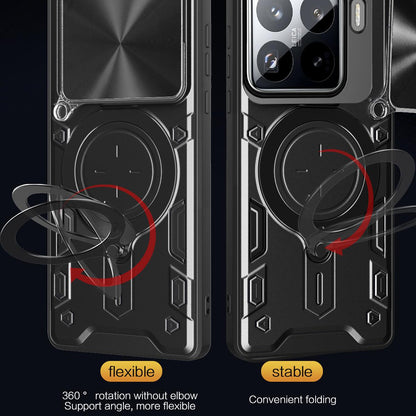 Xiaomi 15 Magnetic Holder CD Texture Sliding Camshield Phone Case, TPU PC Shockproof Cover