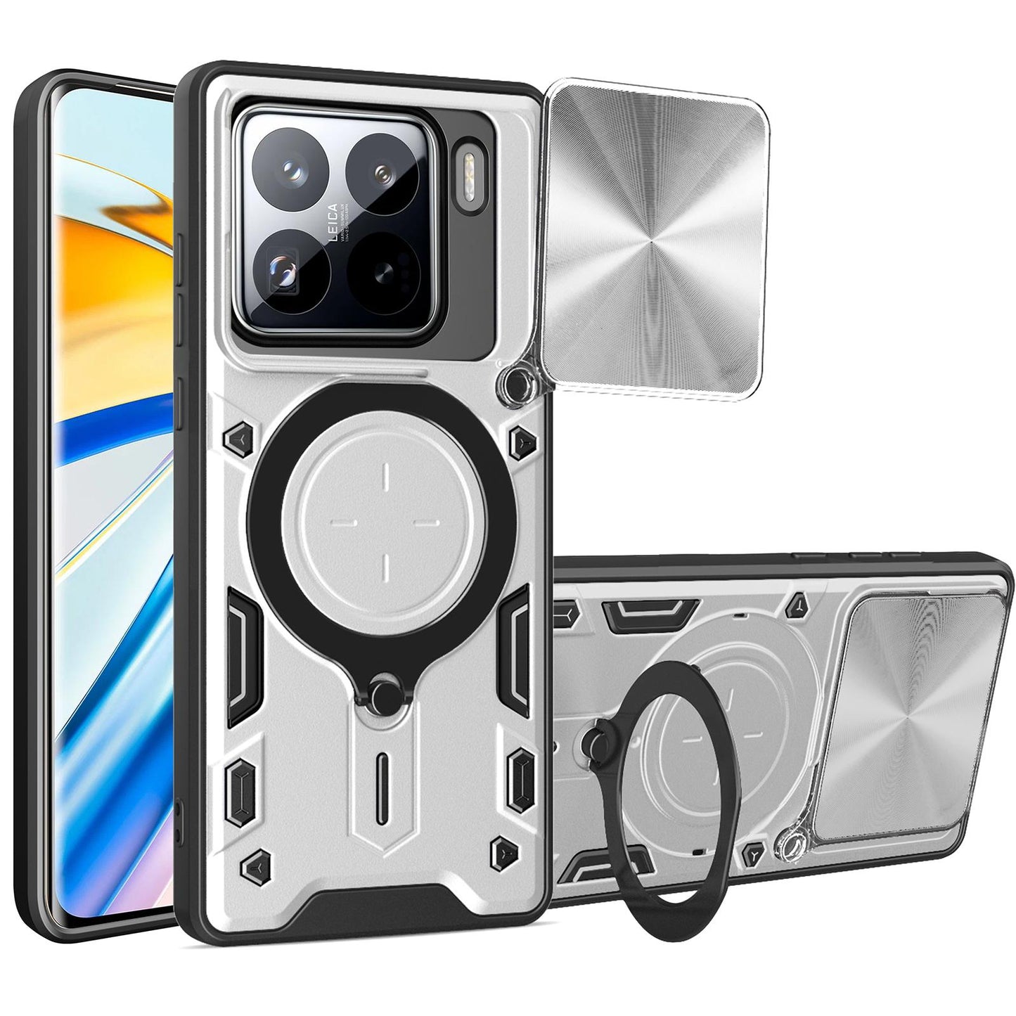 Xiaomi 15 Magnetic Holder CD Texture Sliding Camshield Phone Case, TPU PC Shockproof Cover