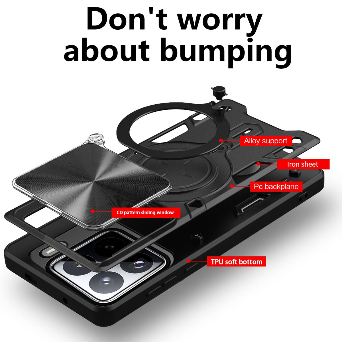 Xiaomi 15 Magnetic Holder CD Texture Sliding Camshield Phone Case, TPU PC Shockproof Cover