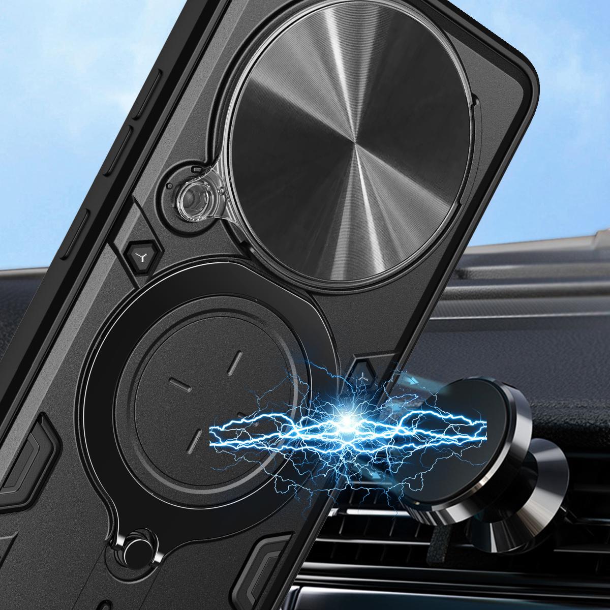 Xiaomi 15 Ultra Magnetic Holder CD Texture Sliding Camshield Phone Case, TPU PC Shockproof Cover