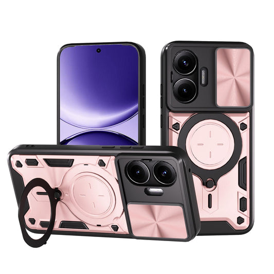 Xiaomi Poco F7 Magnetic Holder CD Texture Sliding Camshield Phone Case, TPU PC Shockproof Cover