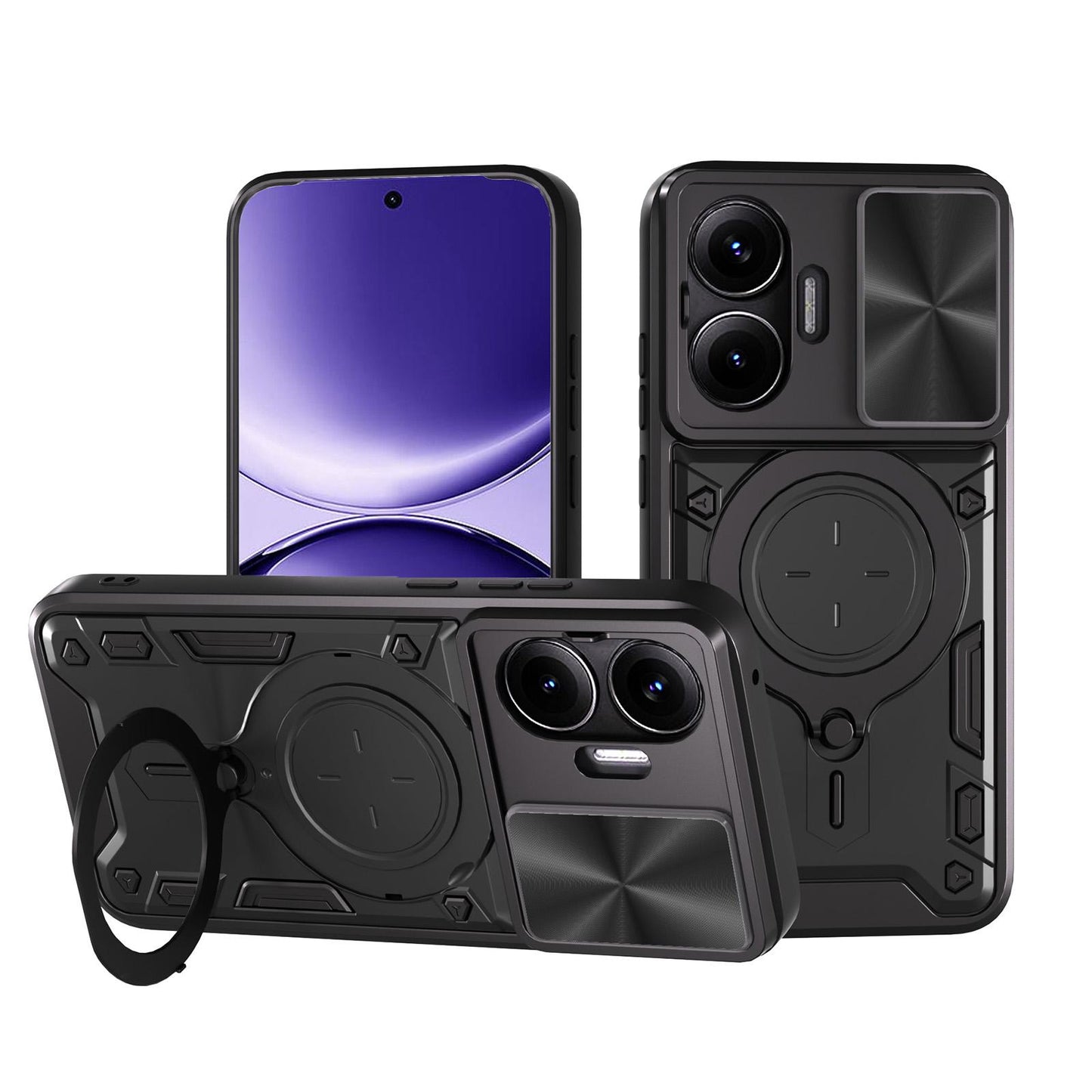 Xiaomi Poco F7 Magnetic Holder CD Texture Sliding Camshield Phone Case, TPU PC Shockproof Cover
