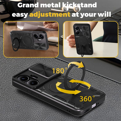 Xiaomi Poco F7 Magnetic Holder CD Texture Sliding Camshield Phone Case, TPU PC Shockproof Cover