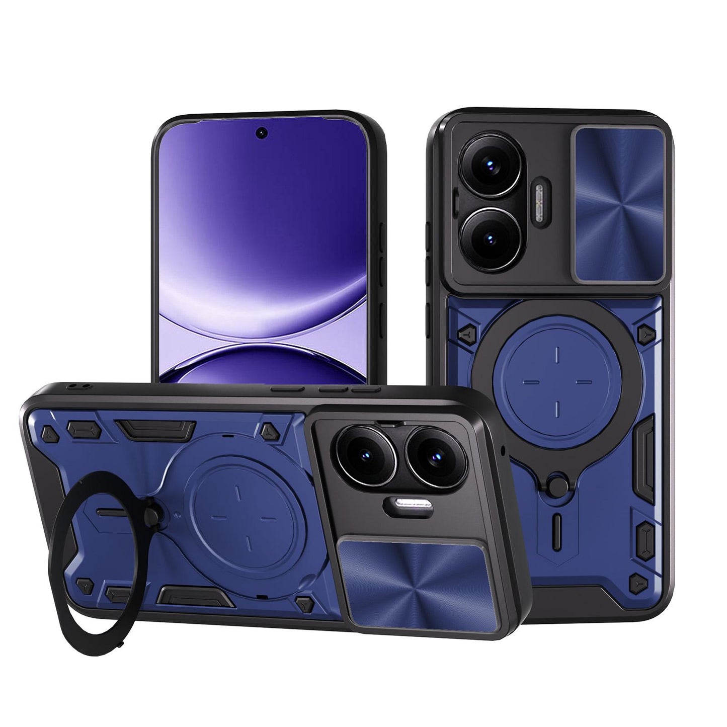 Xiaomi Poco F7 Magnetic Holder CD Texture Sliding Camshield Phone Case, TPU PC Shockproof Cover