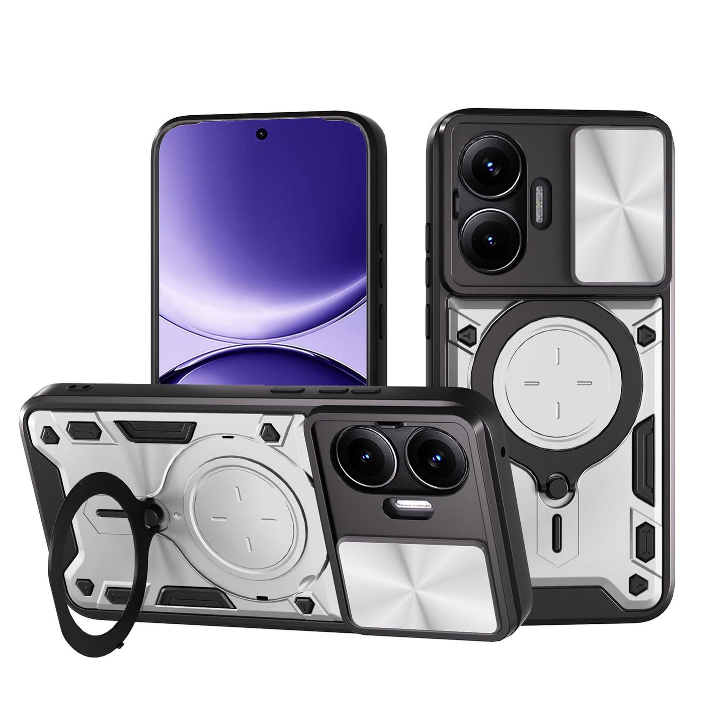 Xiaomi Poco F7 Magnetic Holder CD Texture Sliding Camshield Phone Case, TPU PC Shockproof Cover