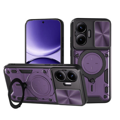 Xiaomi Poco F7 Magnetic Holder CD Texture Sliding Camshield Phone Case, TPU PC Shockproof Cover