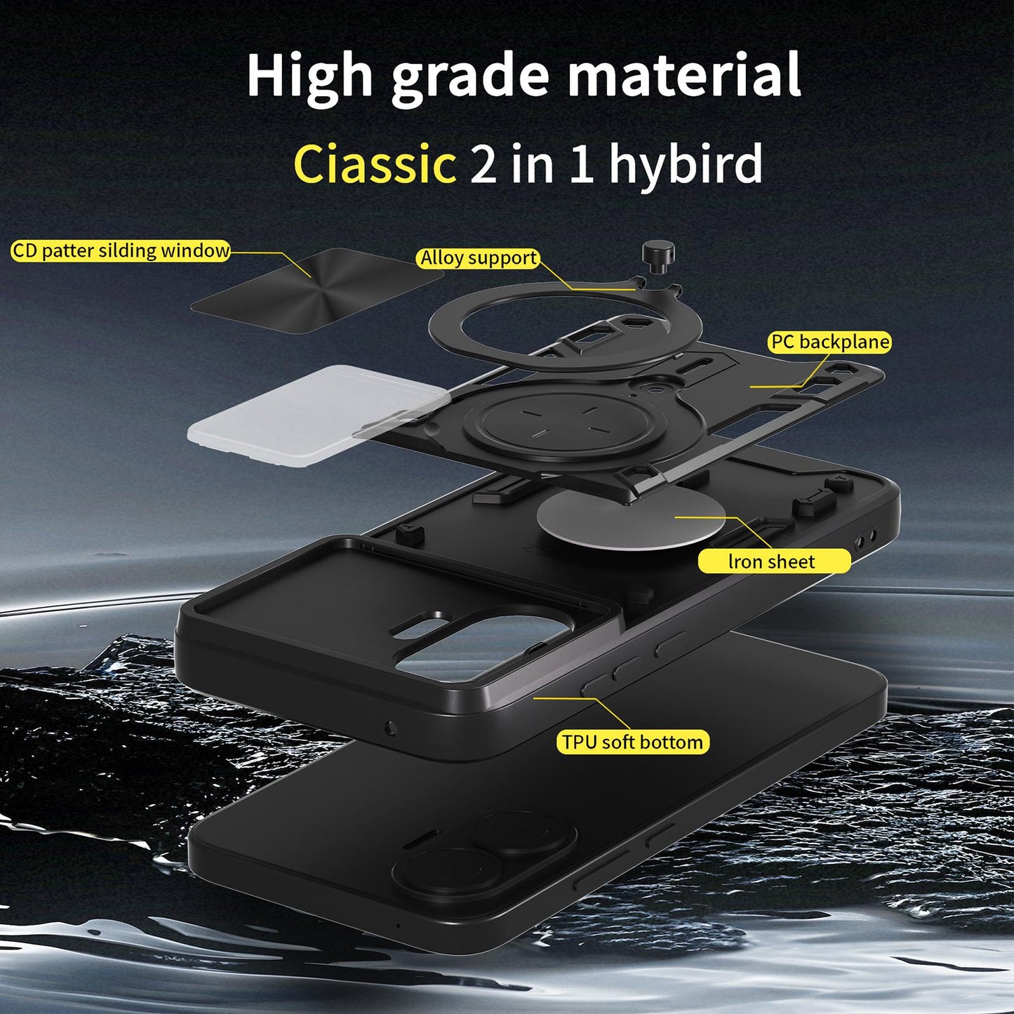 Xiaomi Poco F7 Magnetic Holder CD Texture Sliding Camshield Phone Case, TPU PC Shockproof Cover