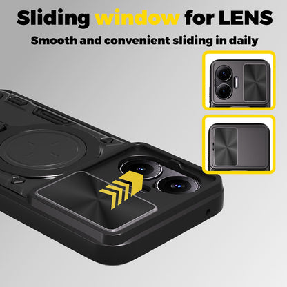 Xiaomi Poco F7 Magnetic Holder CD Texture Sliding Camshield Phone Case, TPU PC Shockproof Cover