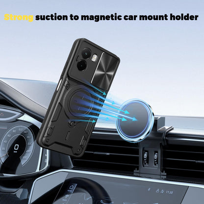 Xiaomi Poco M7 4G 169mm Magnetic Holder CD Texture Sliding Camshield Phone Case, TPU PC Shockproof Cover