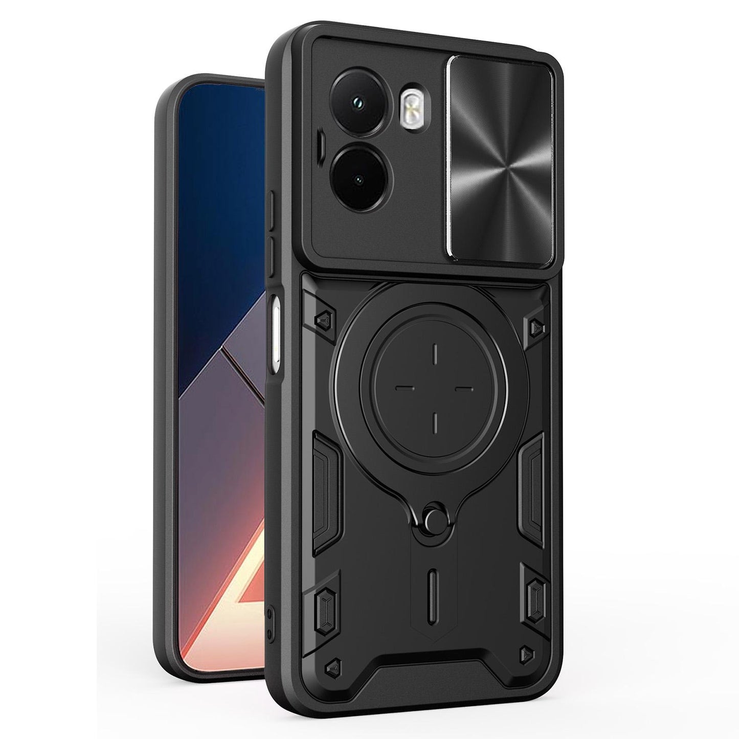 Xiaomi Poco M7 4G 169mm Magnetic Holder CD Texture Sliding Camshield Phone Case, TPU PC Shockproof Cover