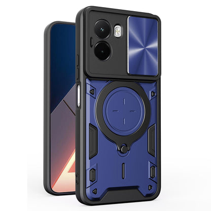 Xiaomi Poco M7 4G 169mm Magnetic Holder CD Texture Sliding Camshield Phone Case, TPU PC Shockproof Cover
