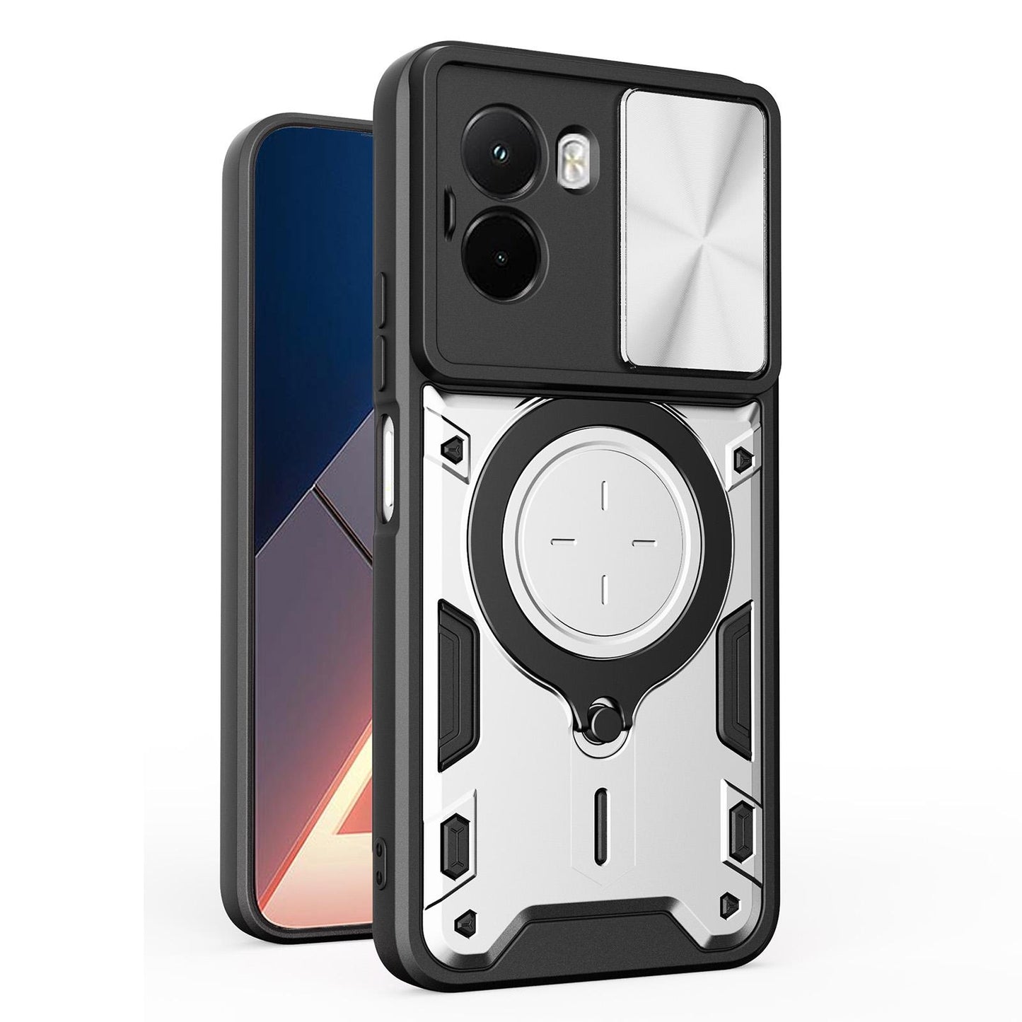 Xiaomi Poco M7 4G 169mm Magnetic Holder CD Texture Sliding Camshield Phone Case, TPU PC Shockproof Cover