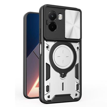 Xiaomi Poco M7 4G 169mm Magnetic Holder CD Texture Sliding Camshield Phone Case, TPU PC Shockproof Cover