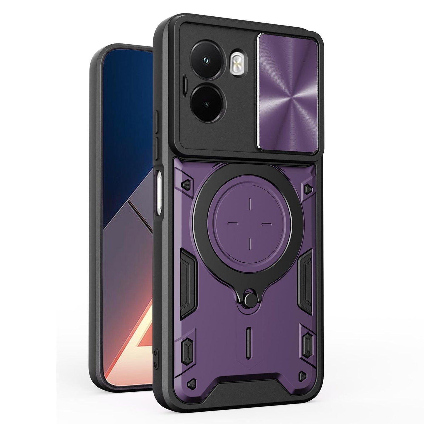 Xiaomi Poco M7 4G 169mm Magnetic Holder CD Texture Sliding Camshield Phone Case, TPU PC Shockproof Cover