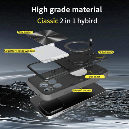 Xiaomi 15T 5G Magnetic Holder CD Texture Sliding Camshield Phone Case, TPU PC Shockproof Cover