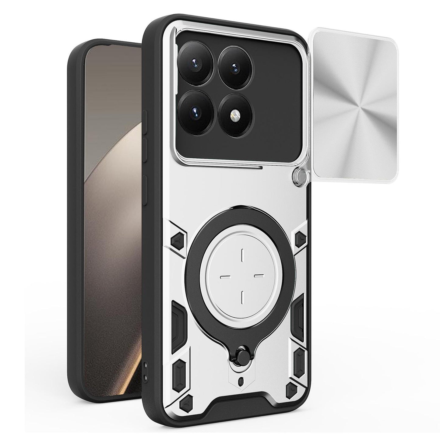 Xiaomi 15T 5G Magnetic Holder CD Texture Sliding Camshield Phone Case, TPU PC Shockproof Cover