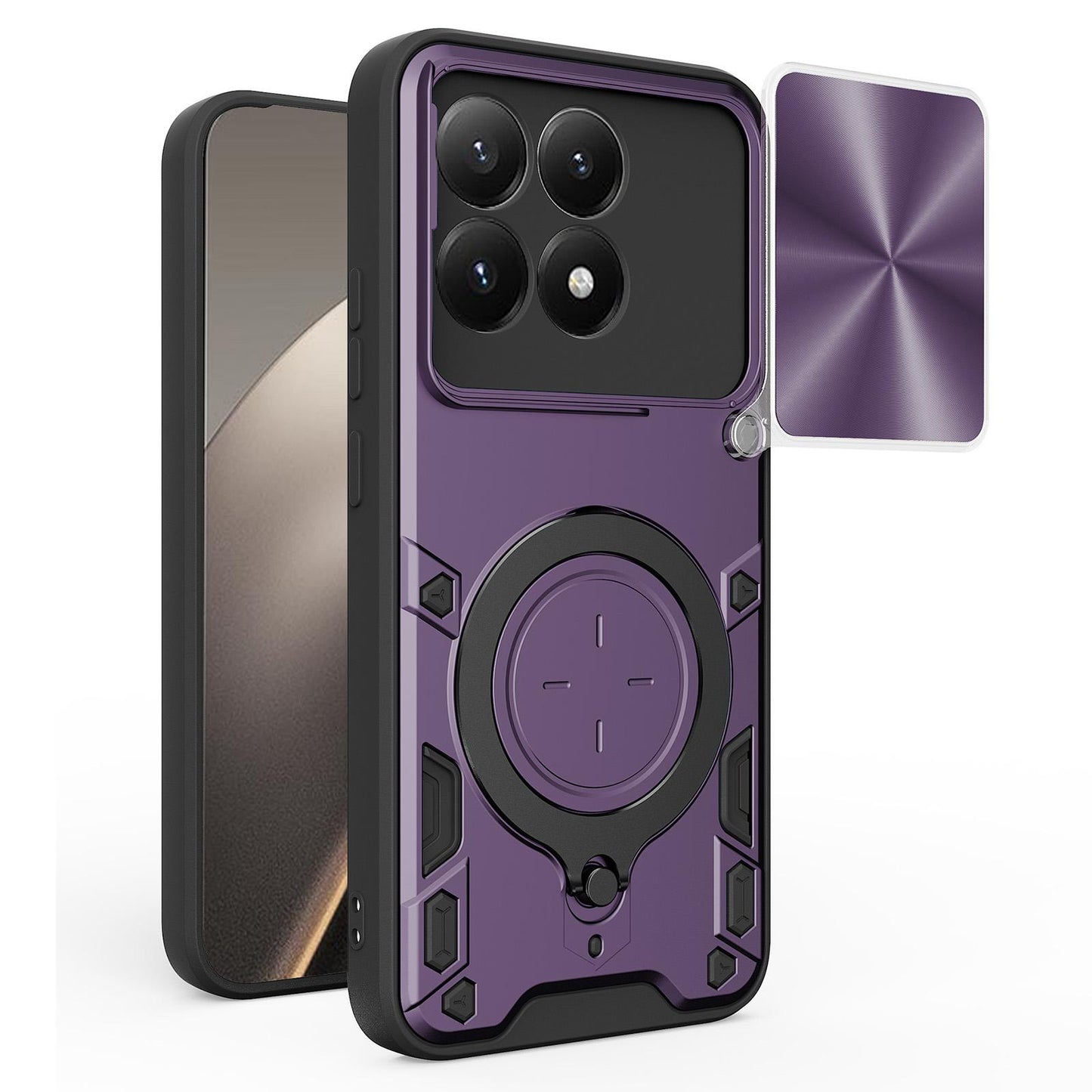 Xiaomi 15T 5G Magnetic Holder CD Texture Sliding Camshield Phone Case, TPU PC Shockproof Cover