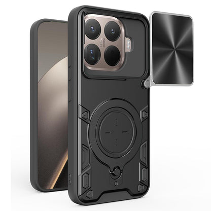 Xiaomi 15T Pro 5G Magnetic Holder CD Texture Sliding Camshield Phone Case, TPU PC Shockproof Cover