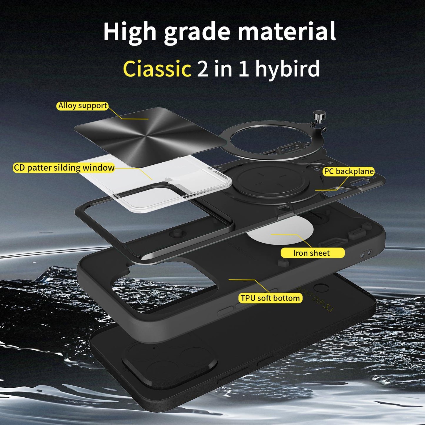 Xiaomi 15T Pro 5G Magnetic Holder CD Texture Sliding Camshield Phone Case, TPU PC Shockproof Cover