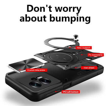 Xiaomi Poco X4 GT Magnetic Holder CD Texture Sliding Camshield Phone Case, TPU PC Shockproof Cover