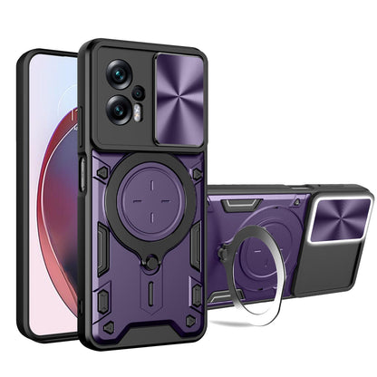 Xiaomi Poco X4 GT Magnetic Holder CD Texture Sliding Camshield Phone Case, TPU PC Shockproof Cover