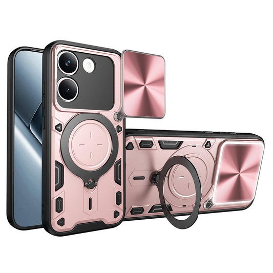 Xiaomi Poco X8 Pro 5G Magnetic Holder CD Texture Sliding Camshield Phone Case, TPU PC Shockproof Cover