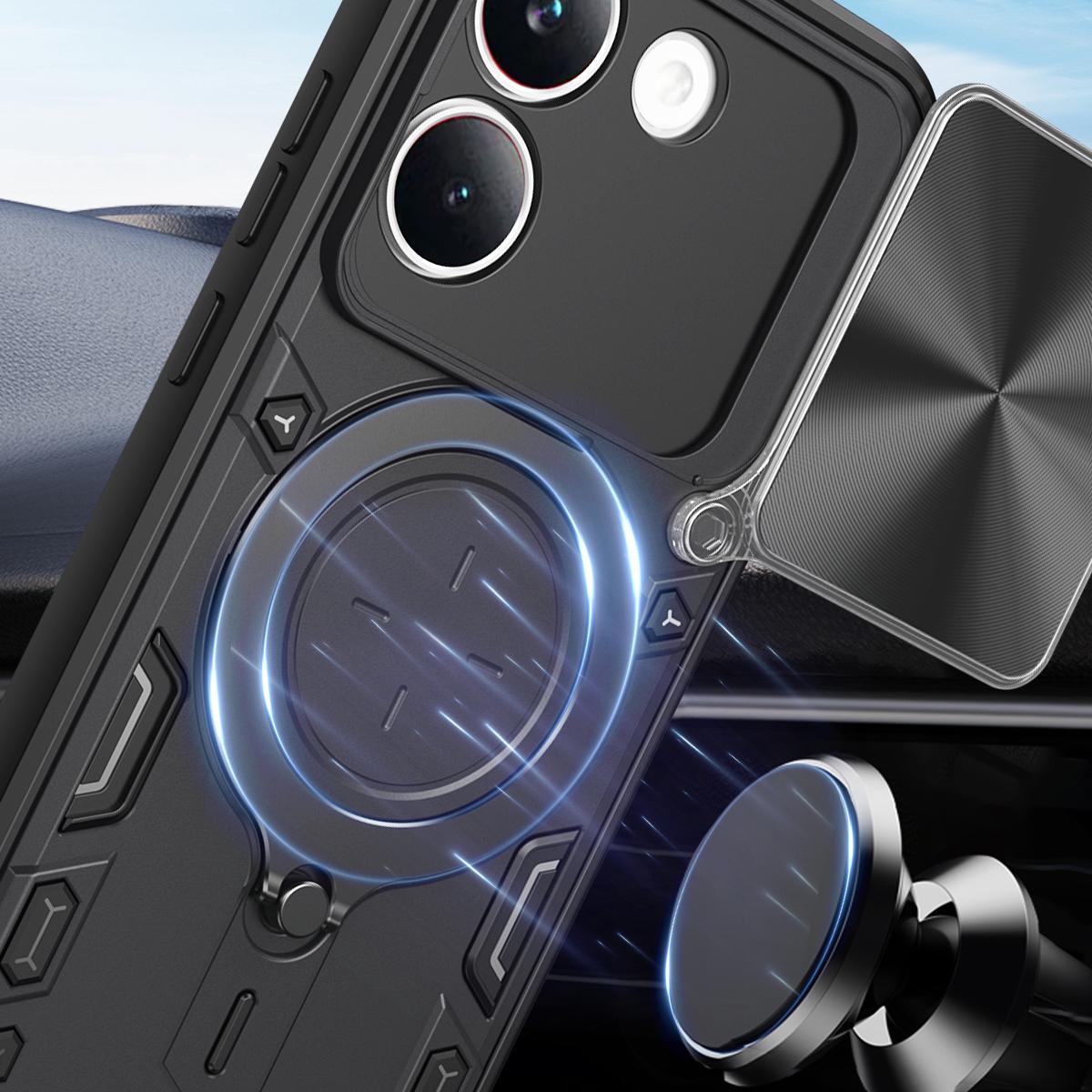 Xiaomi Poco X8 Pro 5G Magnetic Holder CD Texture Sliding Camshield Phone Case, TPU PC Shockproof Cover