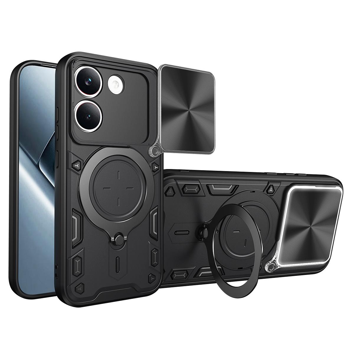 Xiaomi Poco X8 Pro 5G Magnetic Holder CD Texture Sliding Camshield Phone Case, TPU PC Shockproof Cover