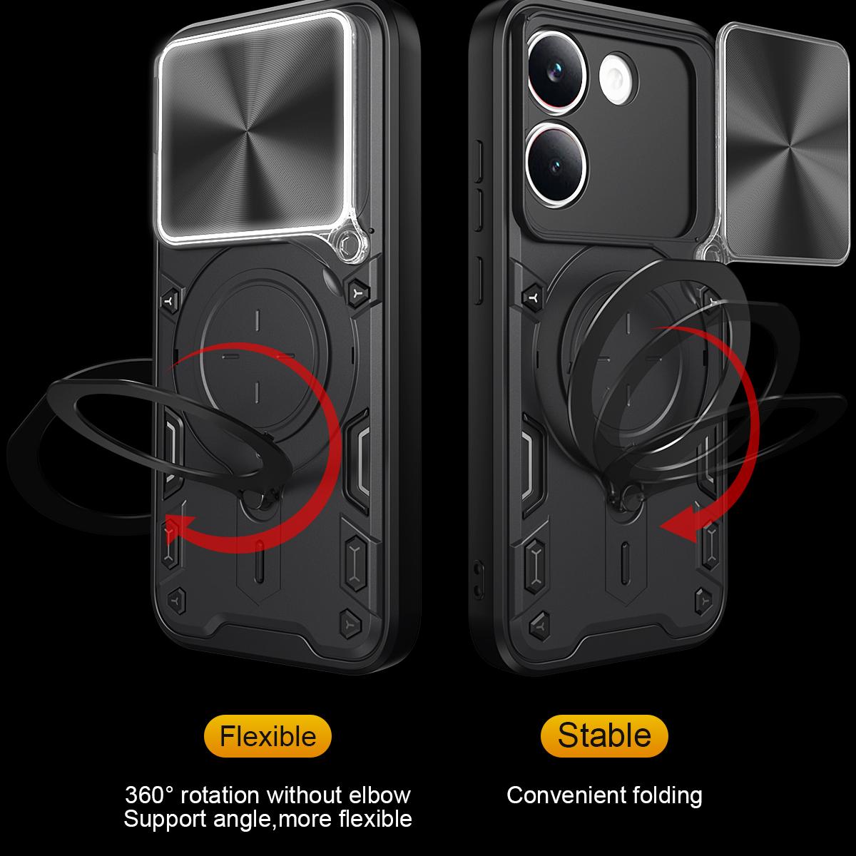 Xiaomi Poco X8 Pro 5G Magnetic Holder CD Texture Sliding Camshield Phone Case, TPU PC Shockproof Cover