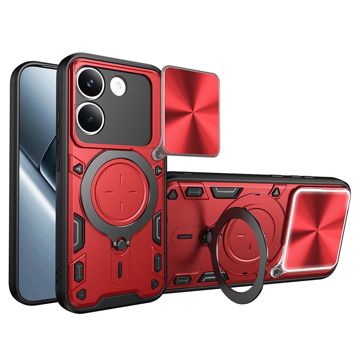 Xiaomi Poco X8 Pro 5G Magnetic Holder CD Texture Sliding Camshield Phone Case, TPU PC Shockproof Cover