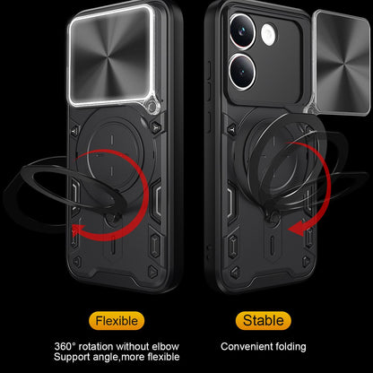 Xiaomi Poco X8 Pro 5G Magnetic Holder CD Texture Sliding Camshield Phone Case, TPU PC Shockproof Cover