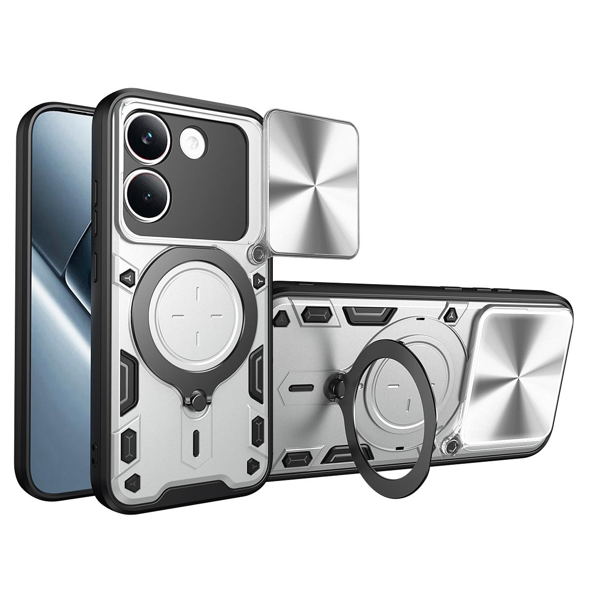 Xiaomi Poco X8 Pro 5G Magnetic Holder CD Texture Sliding Camshield Phone Case, TPU PC Shockproof Cover