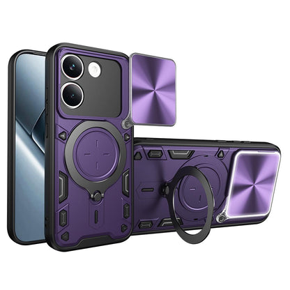 Xiaomi Poco X8 Pro 5G Magnetic Holder CD Texture Sliding Camshield Phone Case, TPU PC Shockproof Cover