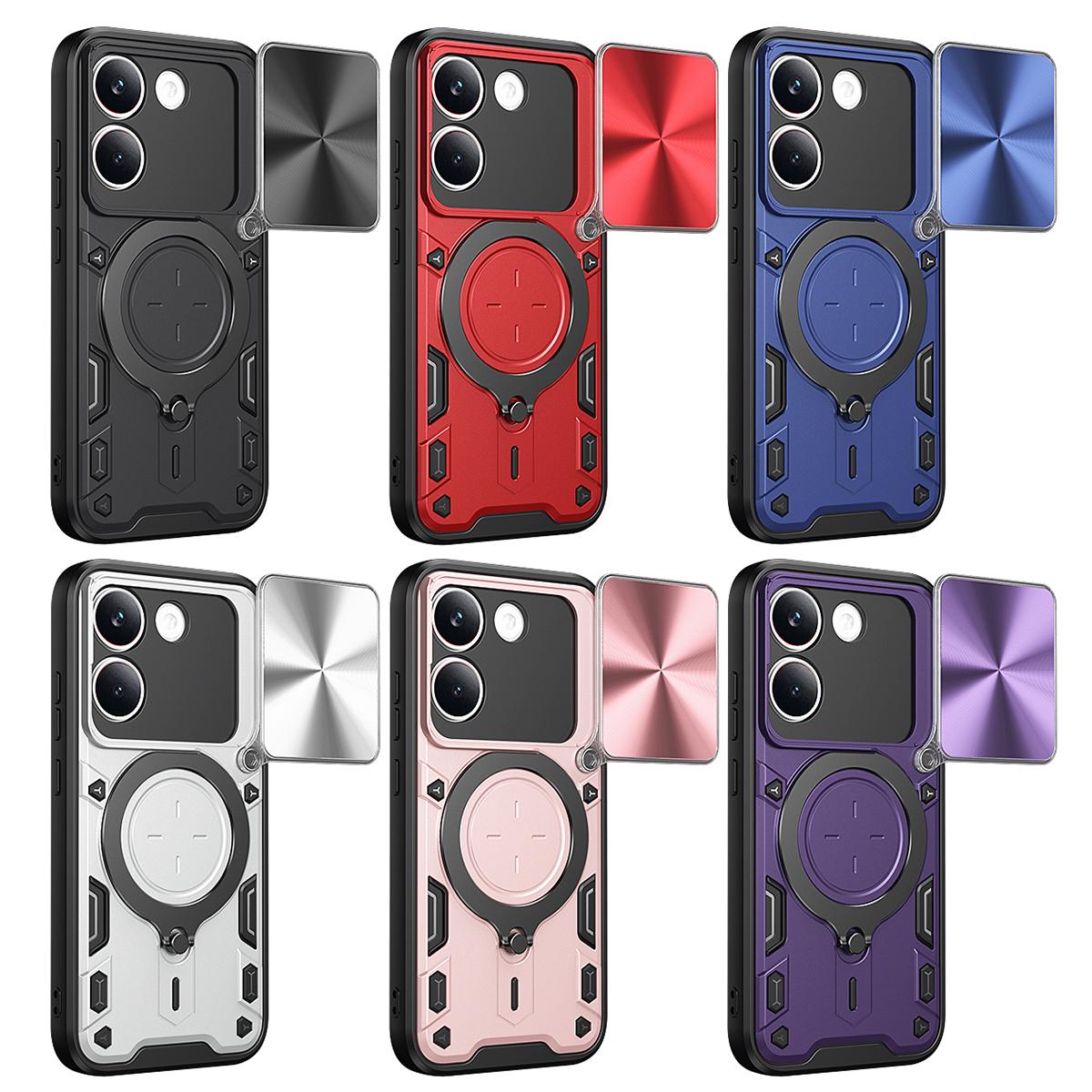 Xiaomi Poco X8 Pro 5G Magnetic Holder CD Texture Sliding Camshield Phone Case, TPU PC Shockproof Cover